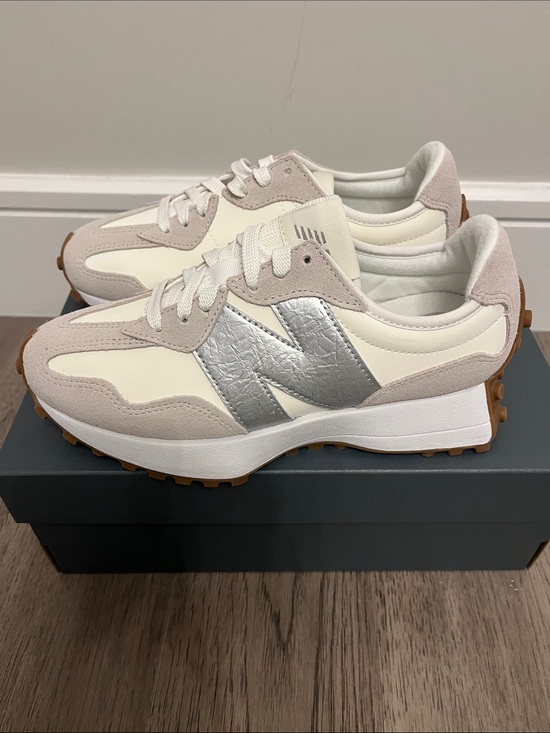 New Balance Shoes - New Balance 327 sneaker. US womens size 6.5. Beige. Grey. Silver. New in box.